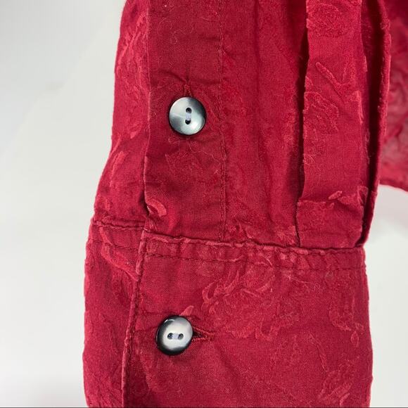 J. JILL Crimson Red Velvet Textured Flocked Floral Button Up Blouse‎ Top Size XS - Picture 4 of 8